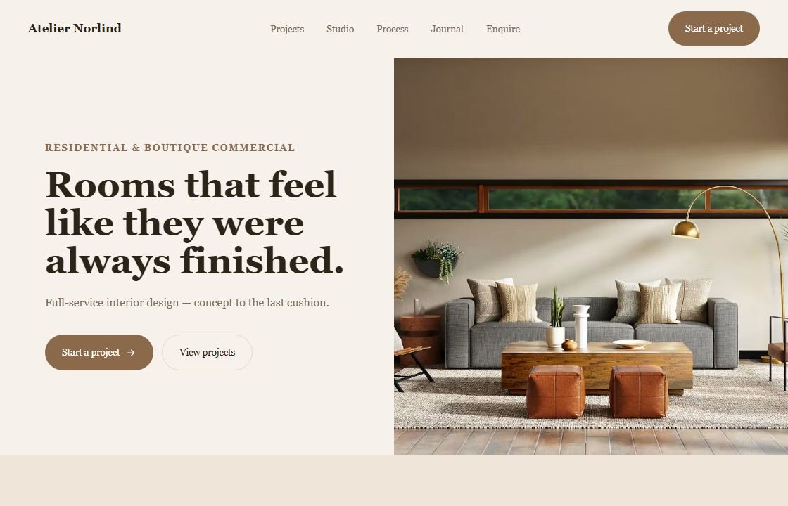 Atelier Norlind website — real screenshot of the live concept site